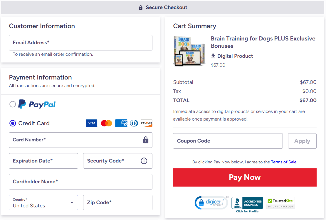 Brain Training for Dogs Checkout Page